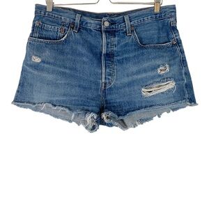 Levi's 501 High Waist CutOff Denim Jean Shorts Size 31 Distressed Medium Wash